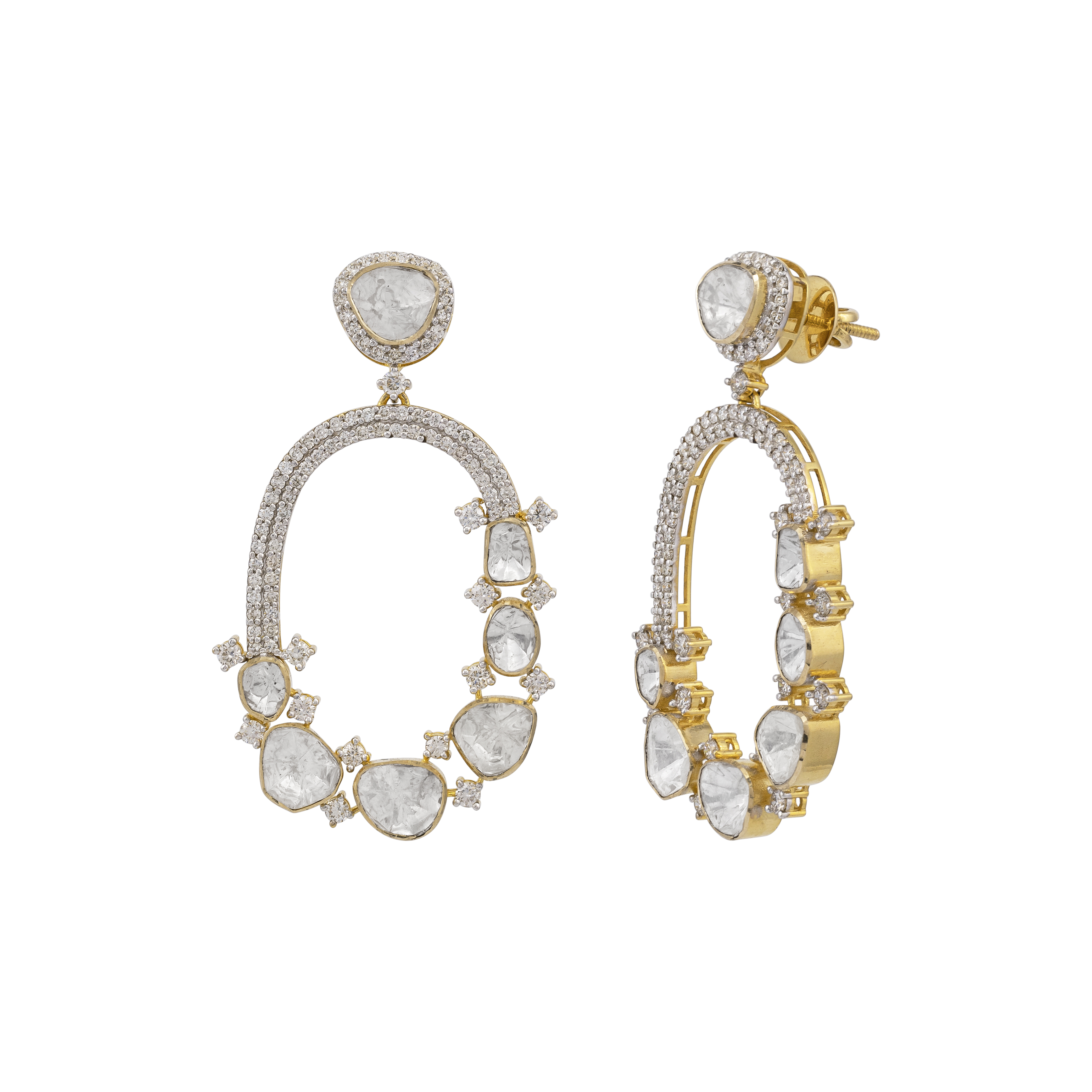 Uncut Polki Oval Halo Drop Earrings with Diamonds